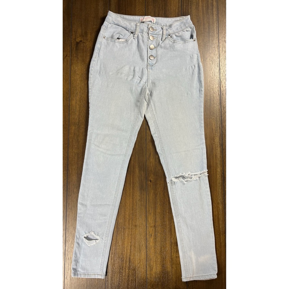 No Boundaries High Rise Skinny Jeans Light Wash Distressed Button Fly 9